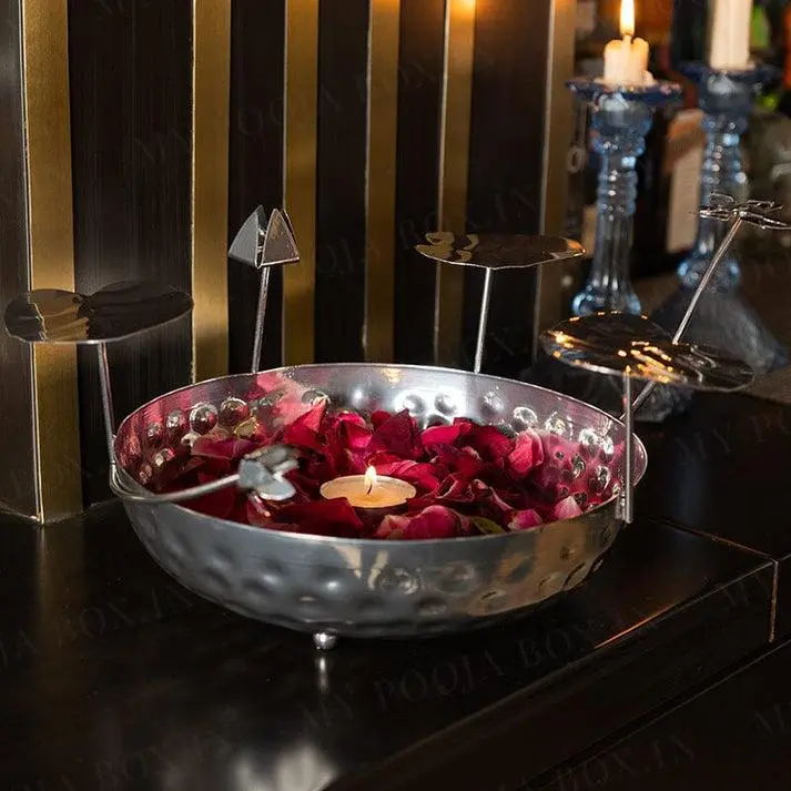 Metal Bowl with Candles